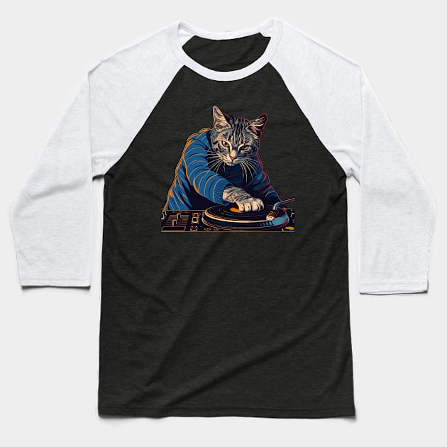 Cat DJ Rhythm Baseball T-Shirt by RazonxX